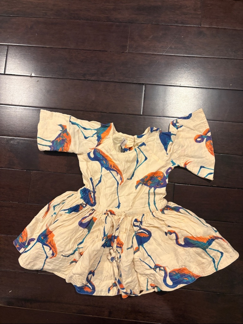Kids Cream Flamingo Print Dress - Cute Summer Twirl Dress